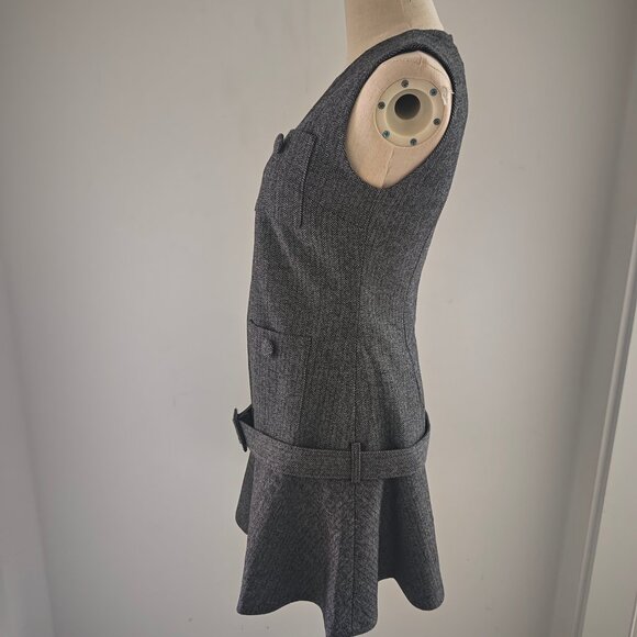 Self-Portrait Grey Herringbone Flared Mini Dress - Picture 3 of 13